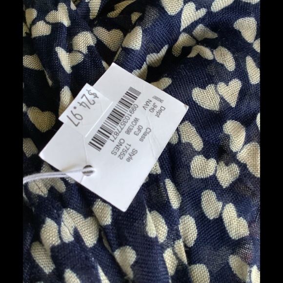 J Crew Sarong or Scarf New with tag navy blue hearts Fringe one size Ver… - Picture 10 of 15